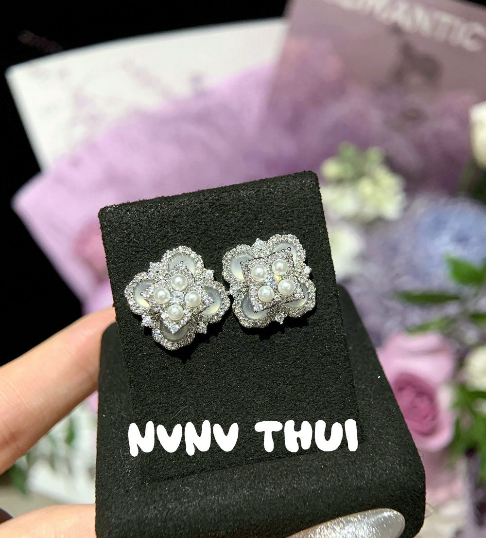 Crystal Sunflower Gem Starry Sky Dome Earrings