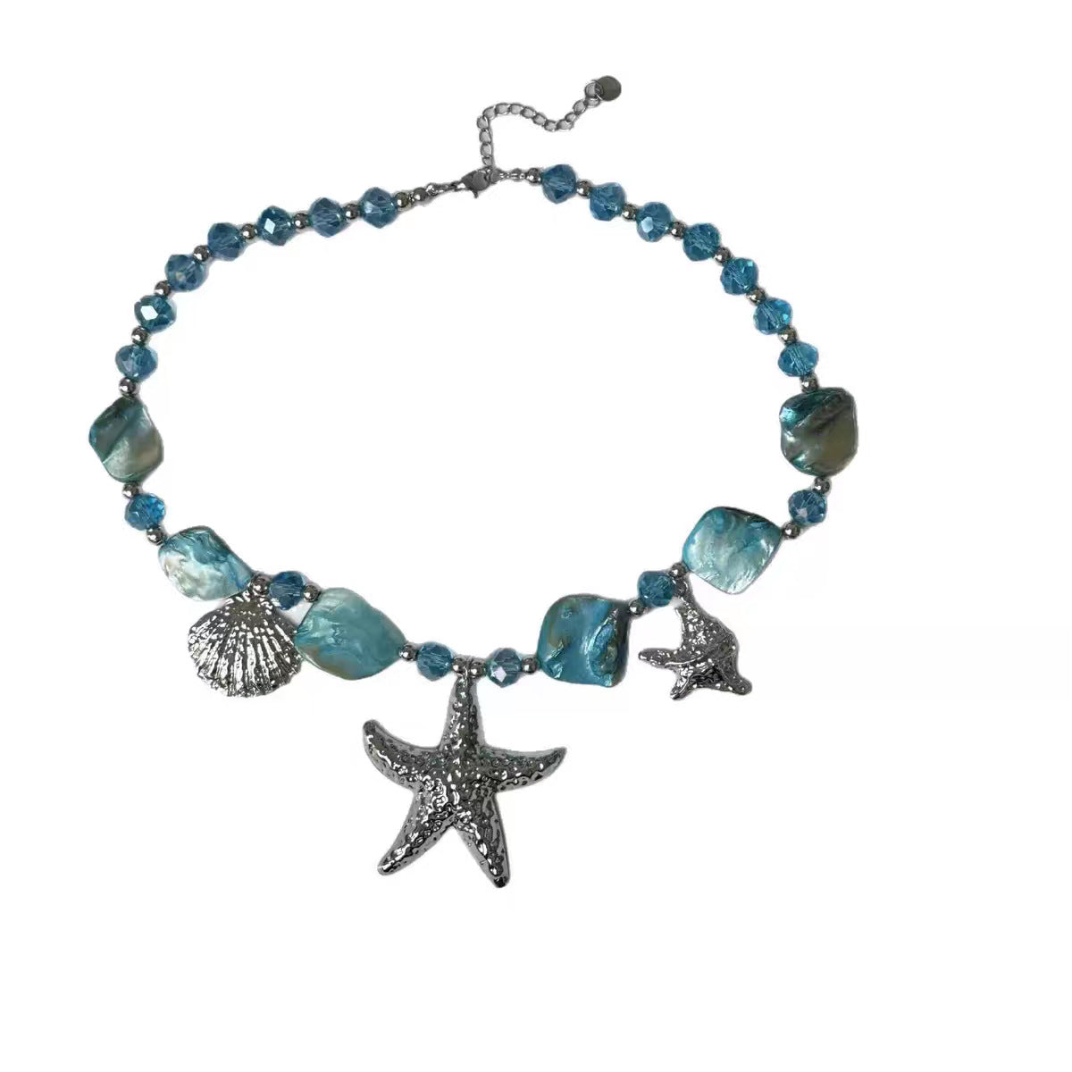 Vacation Style Blue Crystal String Beads Starfish Female Sweet Cute Necklace