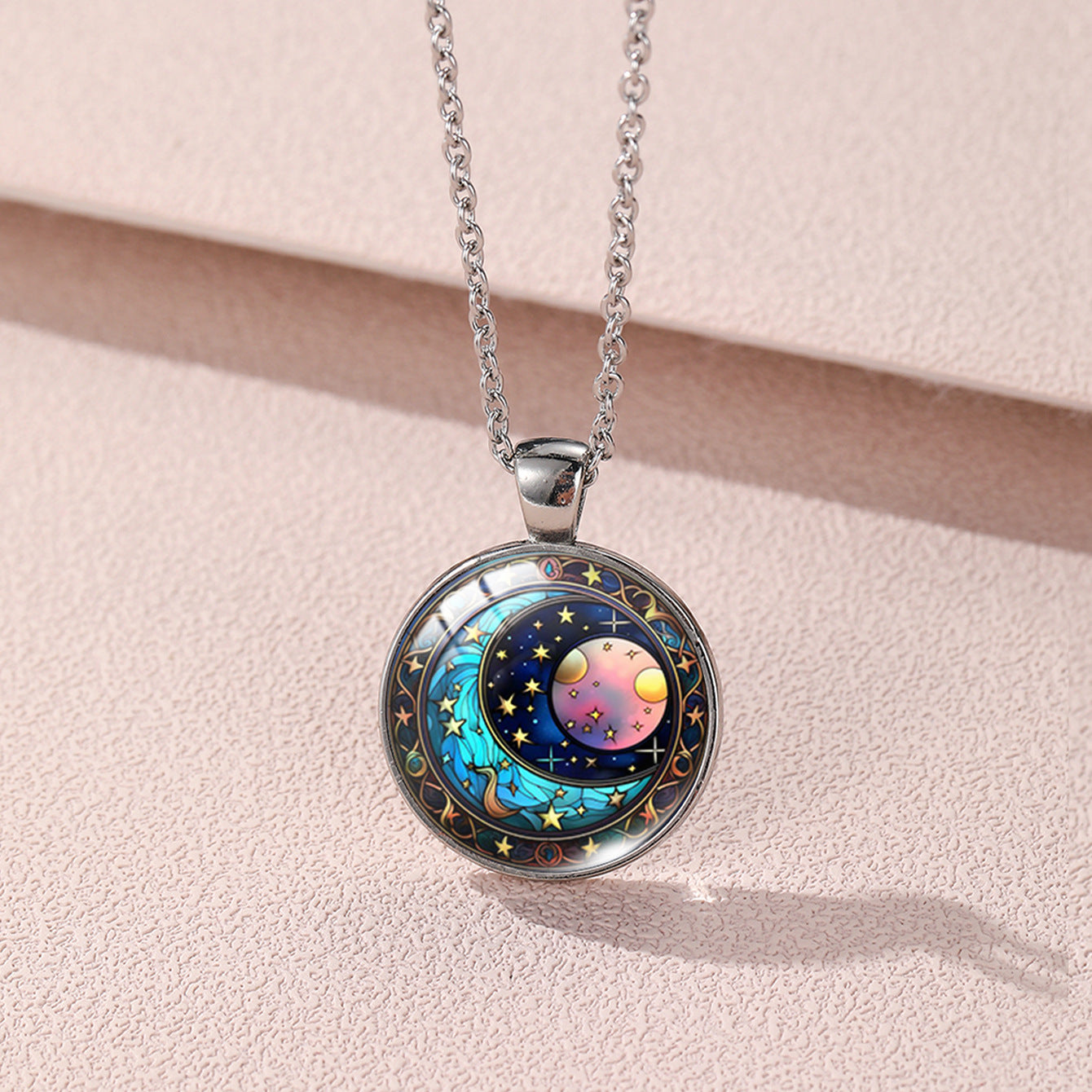 Sun Moon Lovers Couple Star Luminous Time Stone Valentine's Necklace
