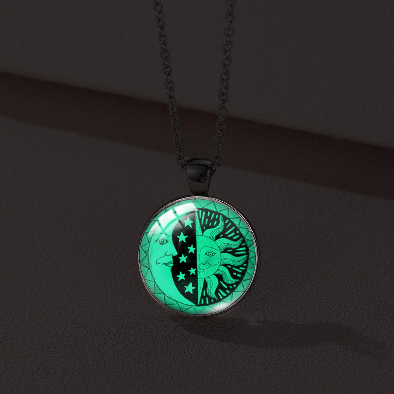 Sun Moon Lovers Couple Star Luminous Time Stone Valentine's Necklace