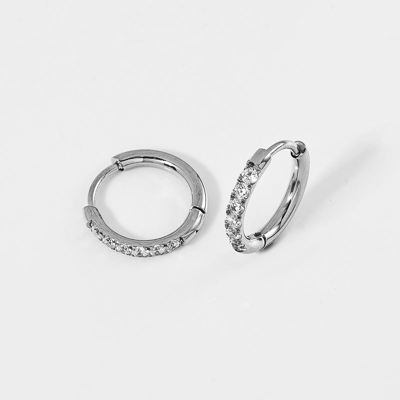 High Quality Carved Stainless Steel Studded With Zircon Titanium Earrings