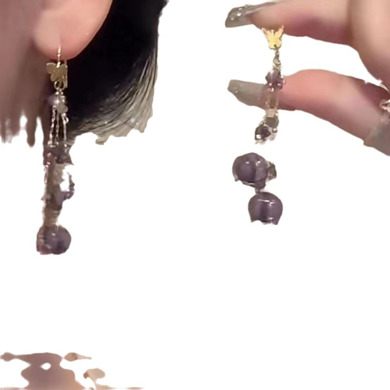 Pastoral Purple Lily Long Tassel Retro Exaggerated Earrings