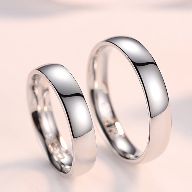 Men's Sier Glossy Inner Arc Couple Closed Mouth Korean Rings