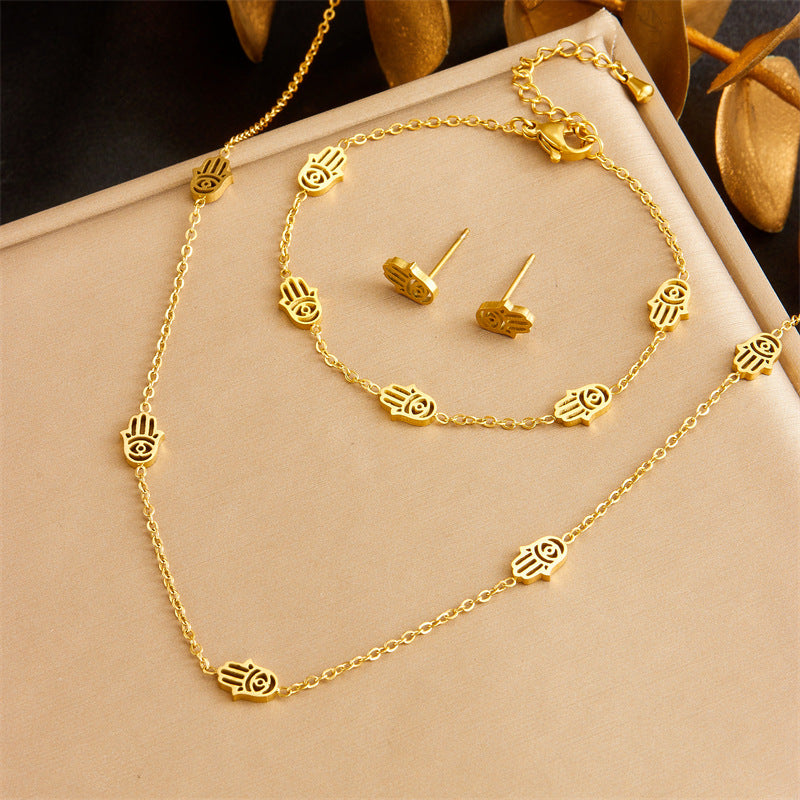 Exquisite Gold-plated Stainless Steel Love Pearl Flower Butterfly Jewelry Set