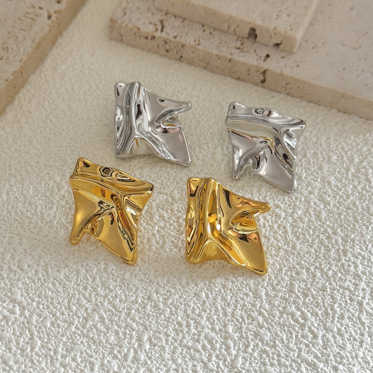 Women's Niche Personality Fashion Irregular Pleated Metal Cold Style Earrings