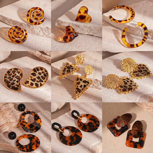 Women's Leopard Print Resin Circle Heart Geometric Earrings