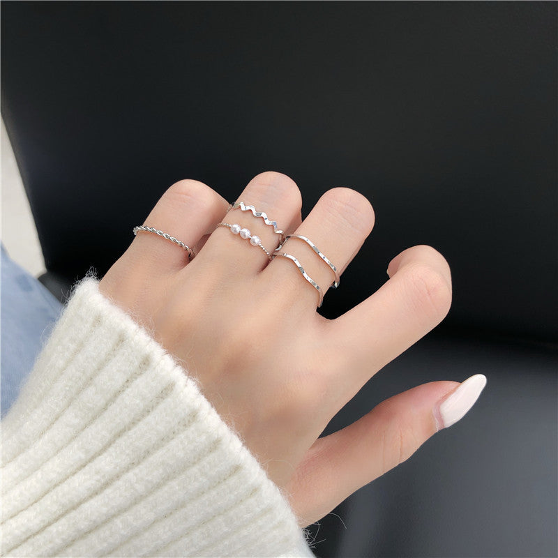 Women's Simple Pearl Combined Personality Tail Rings