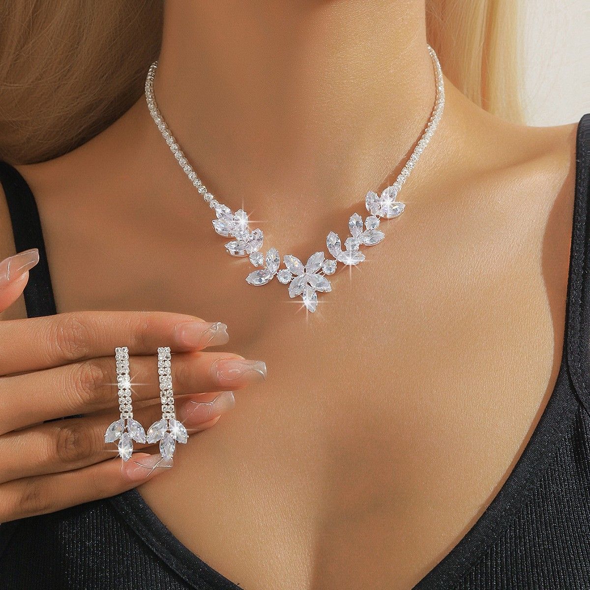 Kit Zircon Wings Water Drop Wedding Dinner Party Formal Jewelry Set