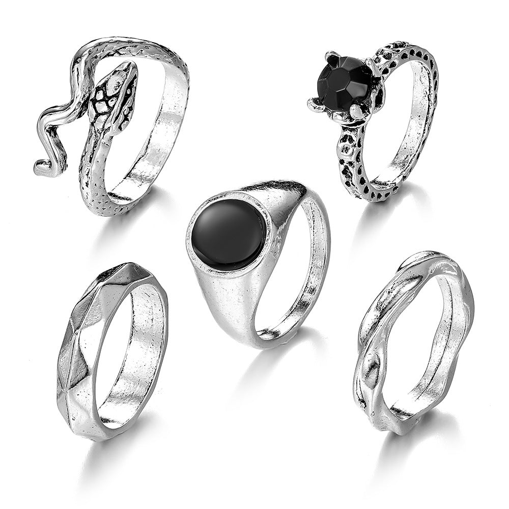 Skull Simulated Snakes Geometric Cross Fashion Retro Style Personality Ring