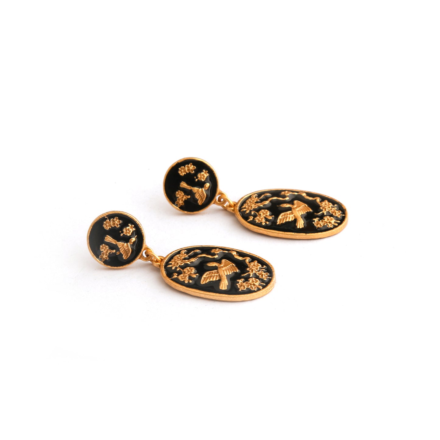 Real Gold Gaanized Enamel Diamond Retro Earrings