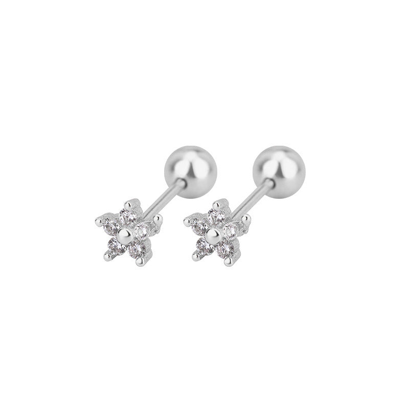 Diamond Mounted Flower Female Screw Pattern Tightening Buckle Exquisite Petite Rings