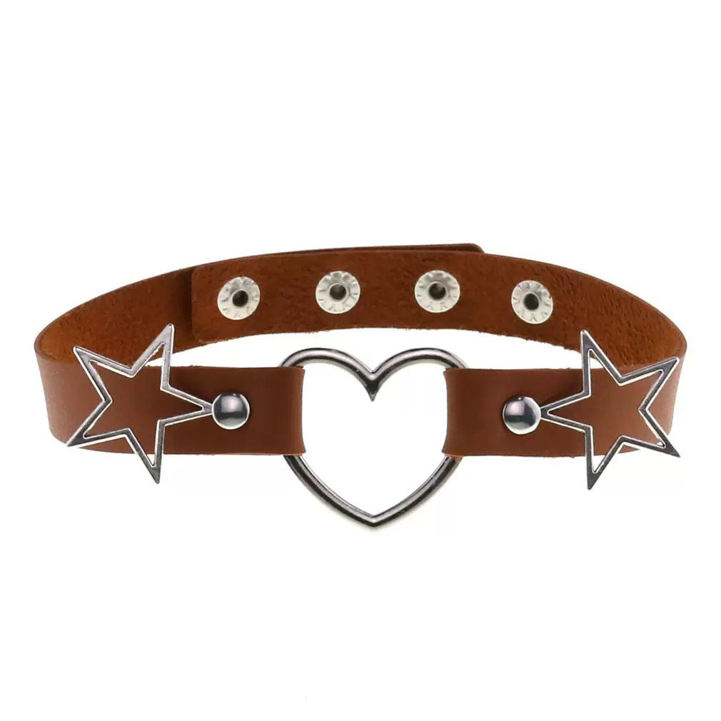 Love Heart-shaped Leather Female Alloy Pentagram Clavicle Necklaces