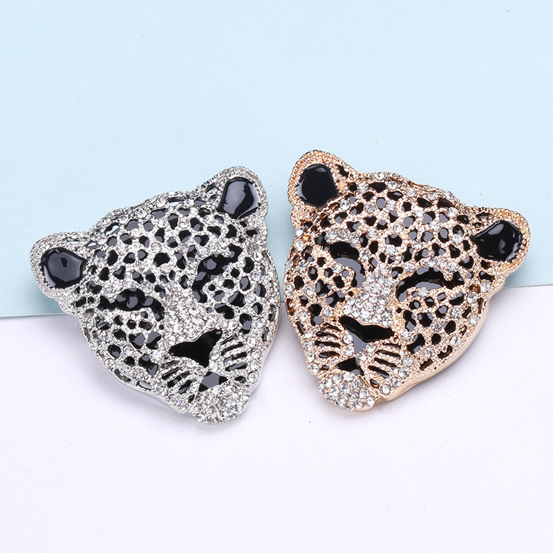 Fashion Vintage Rhinestone Leopard Head Brooch Hollow Out Brooches
