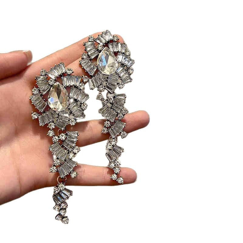 Full Diamond Long Fringe Exaggerated Temperamental Birthday Earrings
