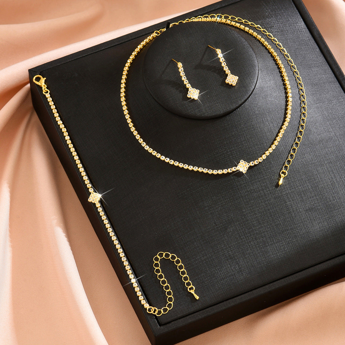 Refined Simple Full Diamond Minimalist Three-piece Jewelry Set