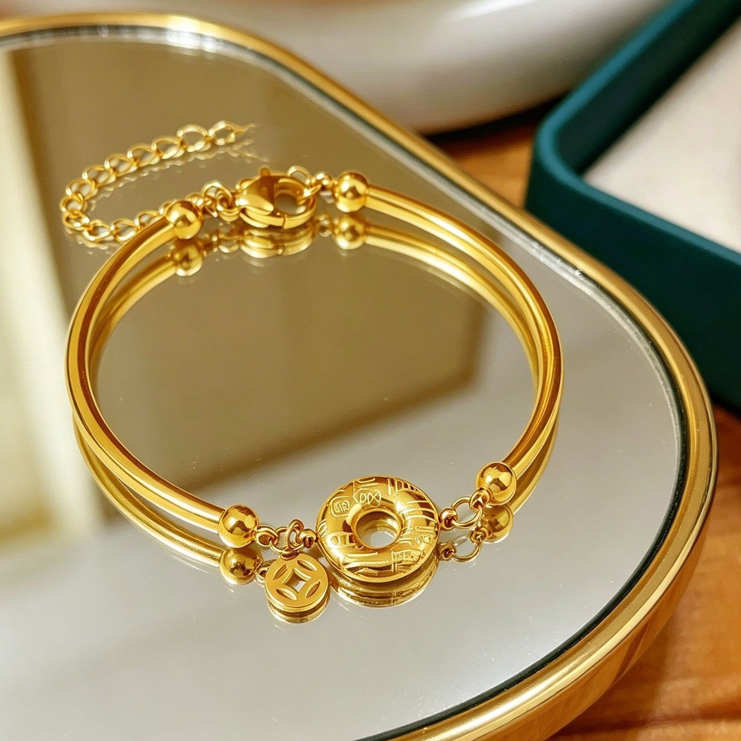 Women's Steel Fu Character Safety Buckle Real Gold Plating Design Personality Bracelet