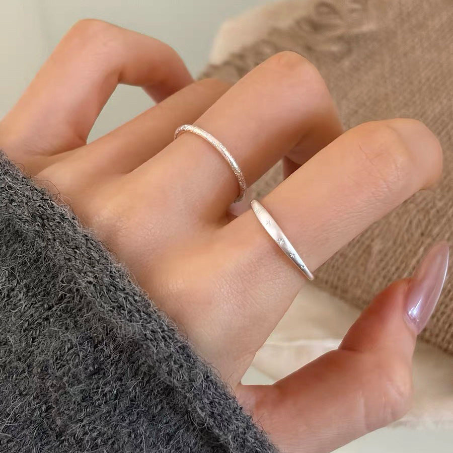 Women's Korean Style Matte Pentagram Simple Advanced Open Adjustable Index Ring