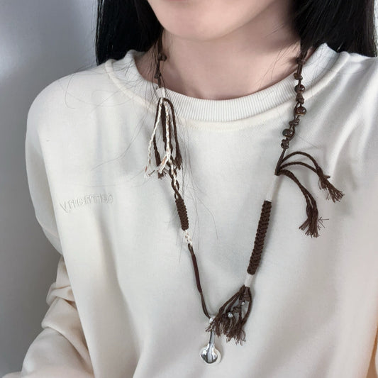 Sier Spoon Unisex Braiding String Sweater Necklaces