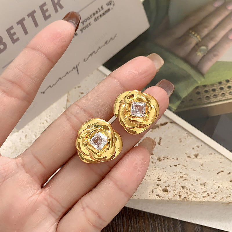 Rose Advanced Design Sense Dignified Flowers Niche Female Earrings