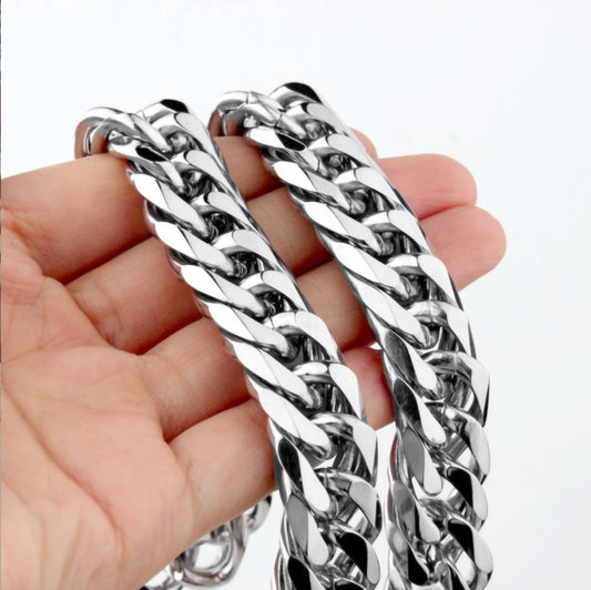 Men's Steel Stainless Thick Straps Double Buckle Cuban Collar