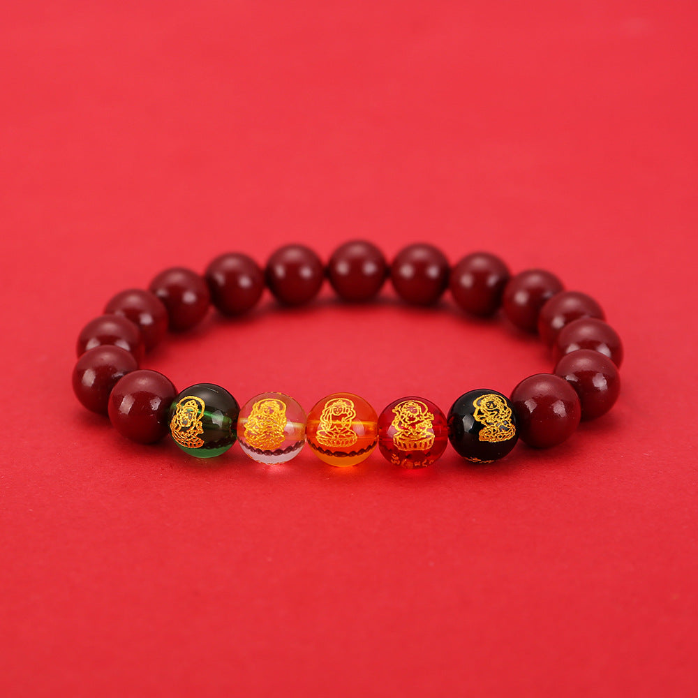 Women's & Men's Five Gods Of Wealth Vermilion Sand Life Gift Red Rope Bracelet