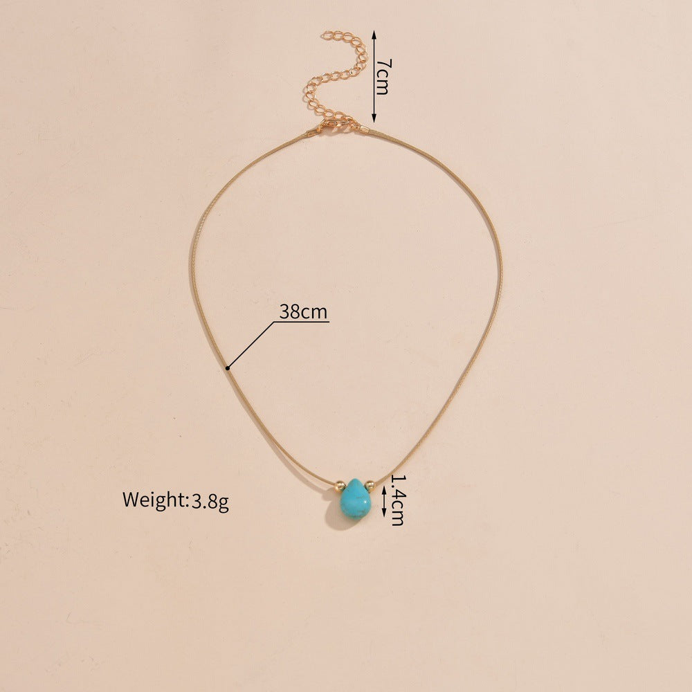Bohemian Ethnic Style Drop-shaped Turquoise Waterproof Wax Line Necklace