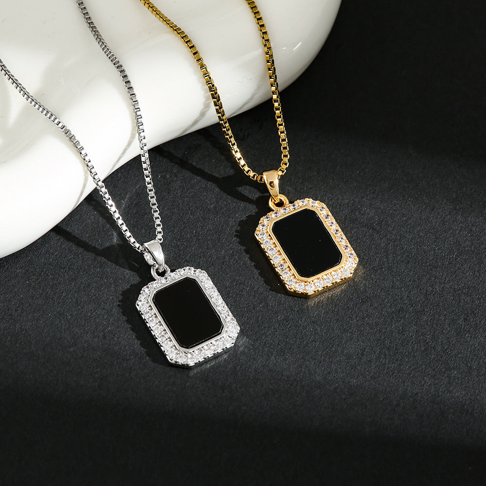 Minimalist Titanium Steel For Black Rectangular Necklace