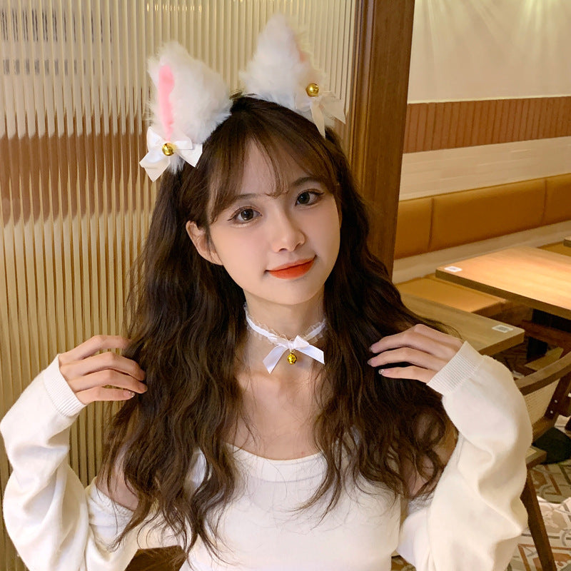 Lace Female Cat Ears Sexy Bell Headband Christmas Collar