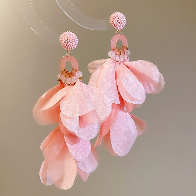 Women's Bead Flower Tassel Light Luxury High-grade Vacation Style Earrings