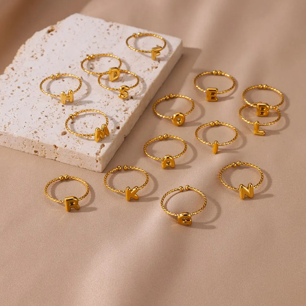 Stainless Steel Gold-plated English Letters Glossy Rings