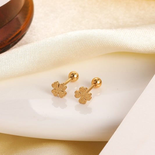 Frosted Clover Female Titanium Steel Niche Ear Earrings