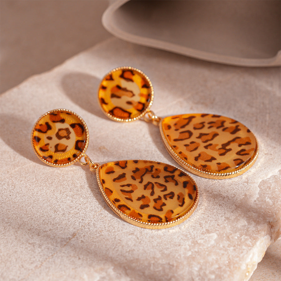 Women's Leopard Print Resin Circle Heart Geometric Earrings