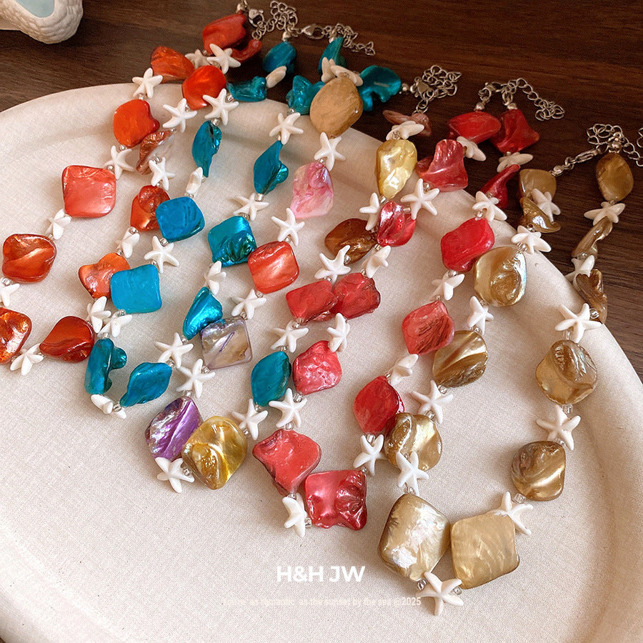 Vacation Style Shell Starfish Beaded Sweet Fresh Temperament Clavicle Chain Necklace
