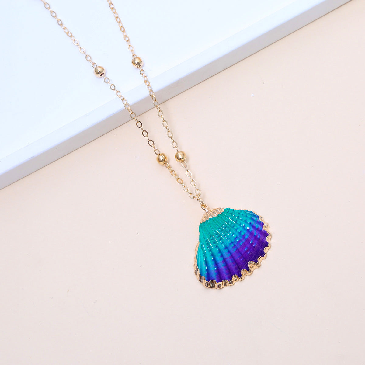 Ball Bead Chain Natural Shell Electroplated Necklace