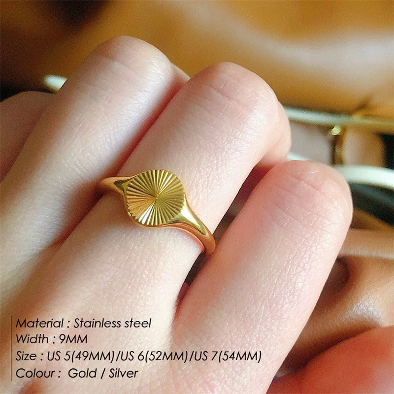 Women's Simple Wave Texture Geometric Round Stainless Rings