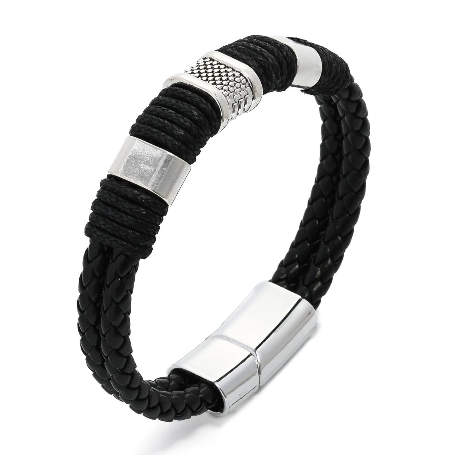 Men's Cross Leather Handmade Braided Rope Magnetic Bracelet