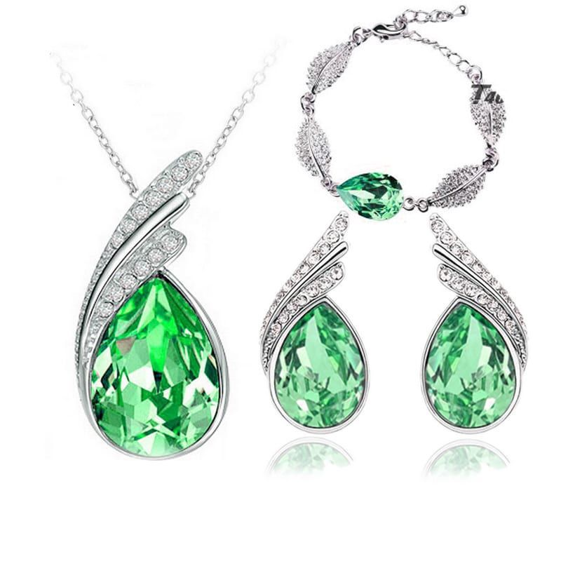 Water Drop Crystal Ear First Three-piece Jewelry Set