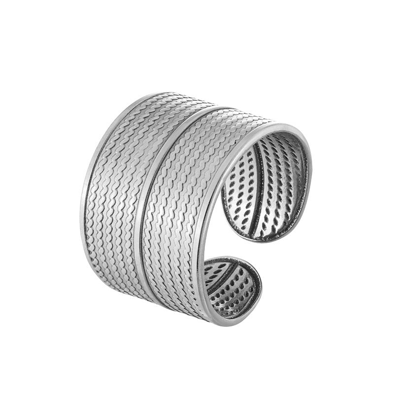 Wide Open Titanium Steel Texture Personalized Index Finger Rings