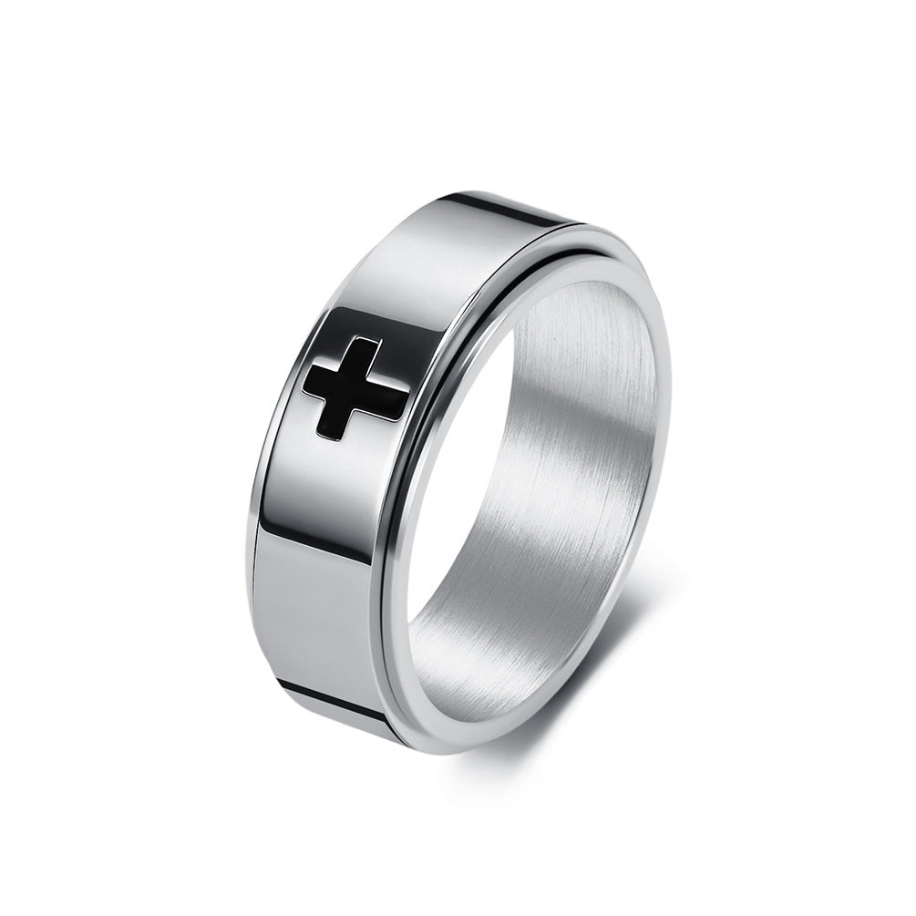 Rotating Decompression Cross Anxiety Relief Titanium Steel Ring