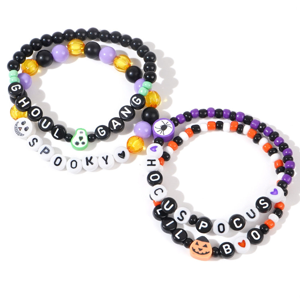 Clay Acrylic Round Beads Stringed Skull Bracelets