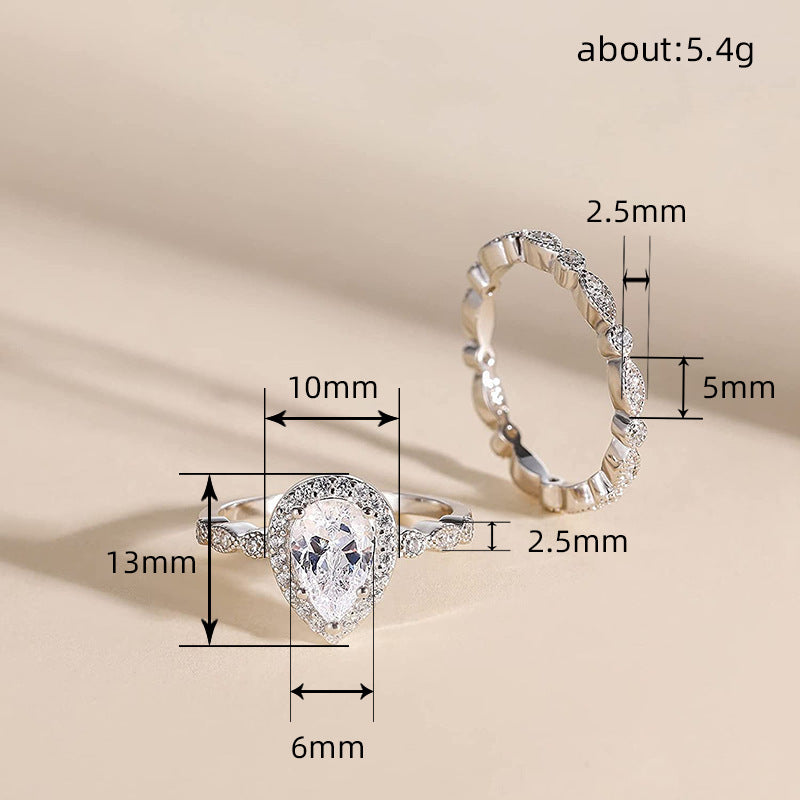 Couple Water Drop Pear-shaped Wedding Two Classic Simple Design Sense Rings