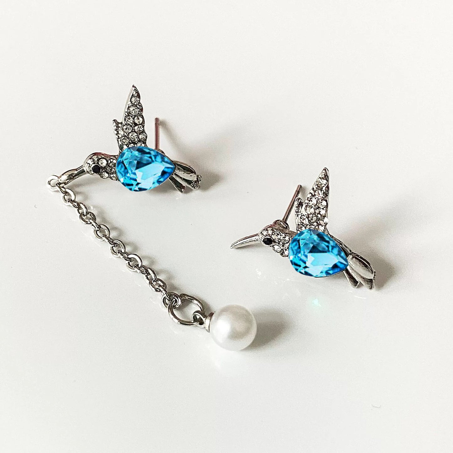 Women's Bird Wings Flying Water Drop Crystal Pearl Tassel Two-piece Clavicle Jewelry Set