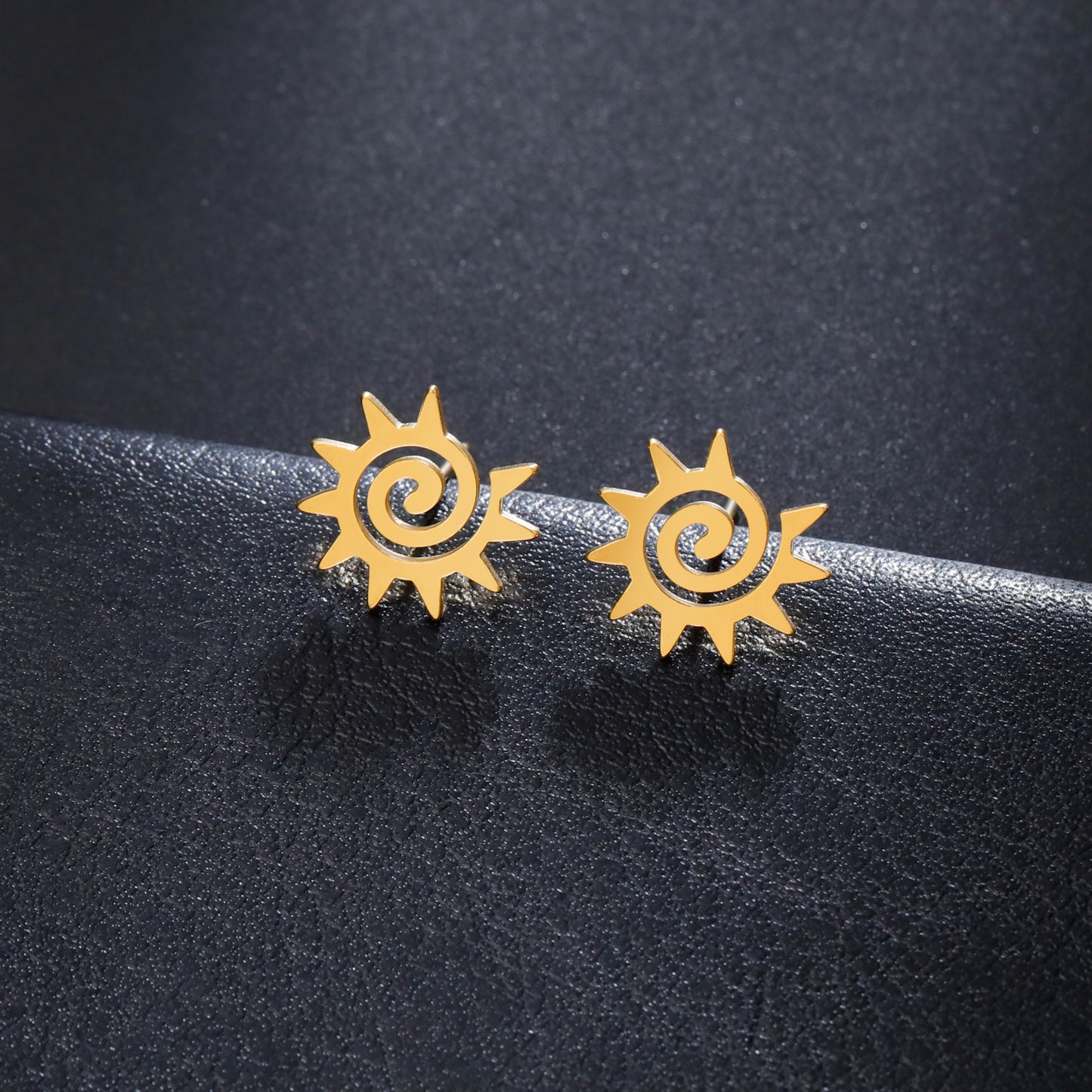 Women's Spiral Sun Stainless Steel Gold Color Fashion Birthday Stud Earrings