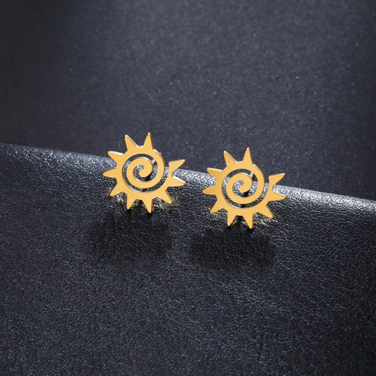 Women's Spiral Sun Stainless Steel Gold Color Fashion Birthday Stud Earrings
