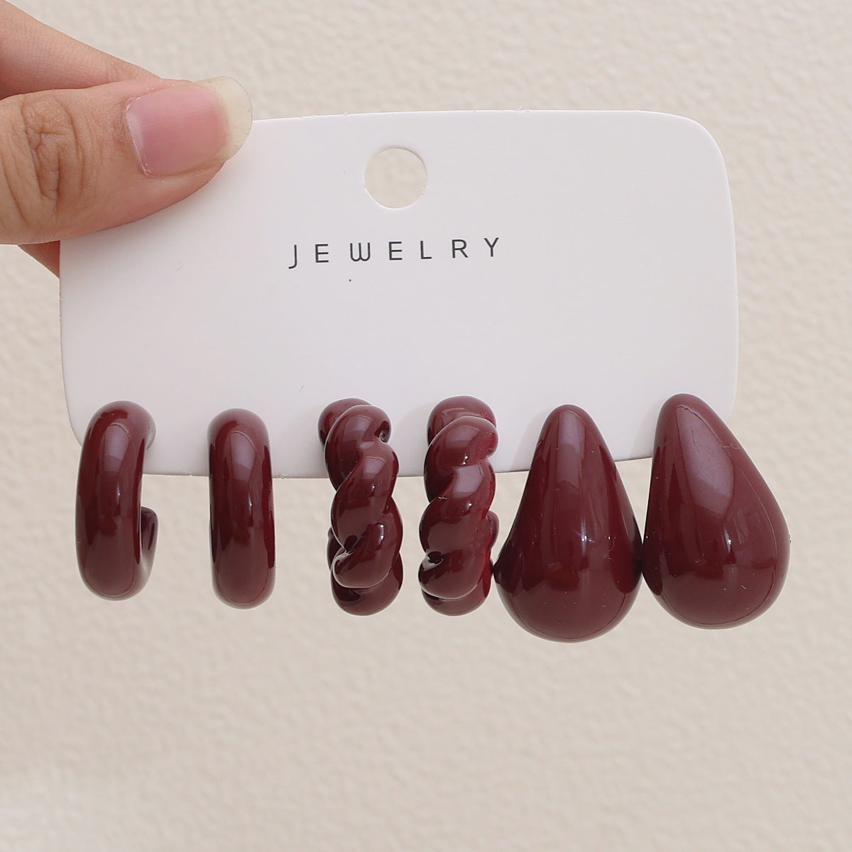 Women's Red Acrylic Water Drop Geometry Type Boutique Trendy Sets Of Earrings