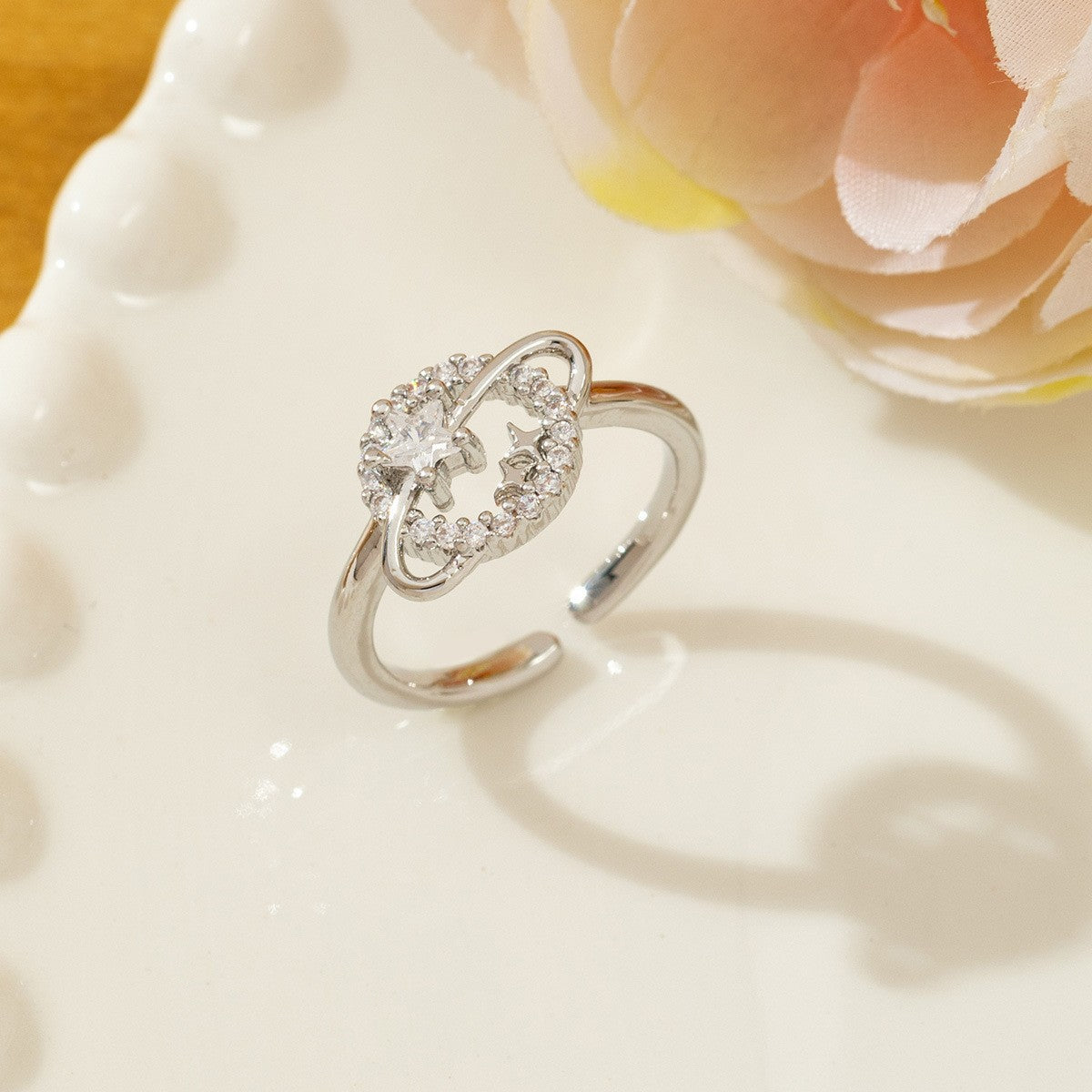Temperament High Sense Loving Heart With Opening Adjustable Super Flash Ring