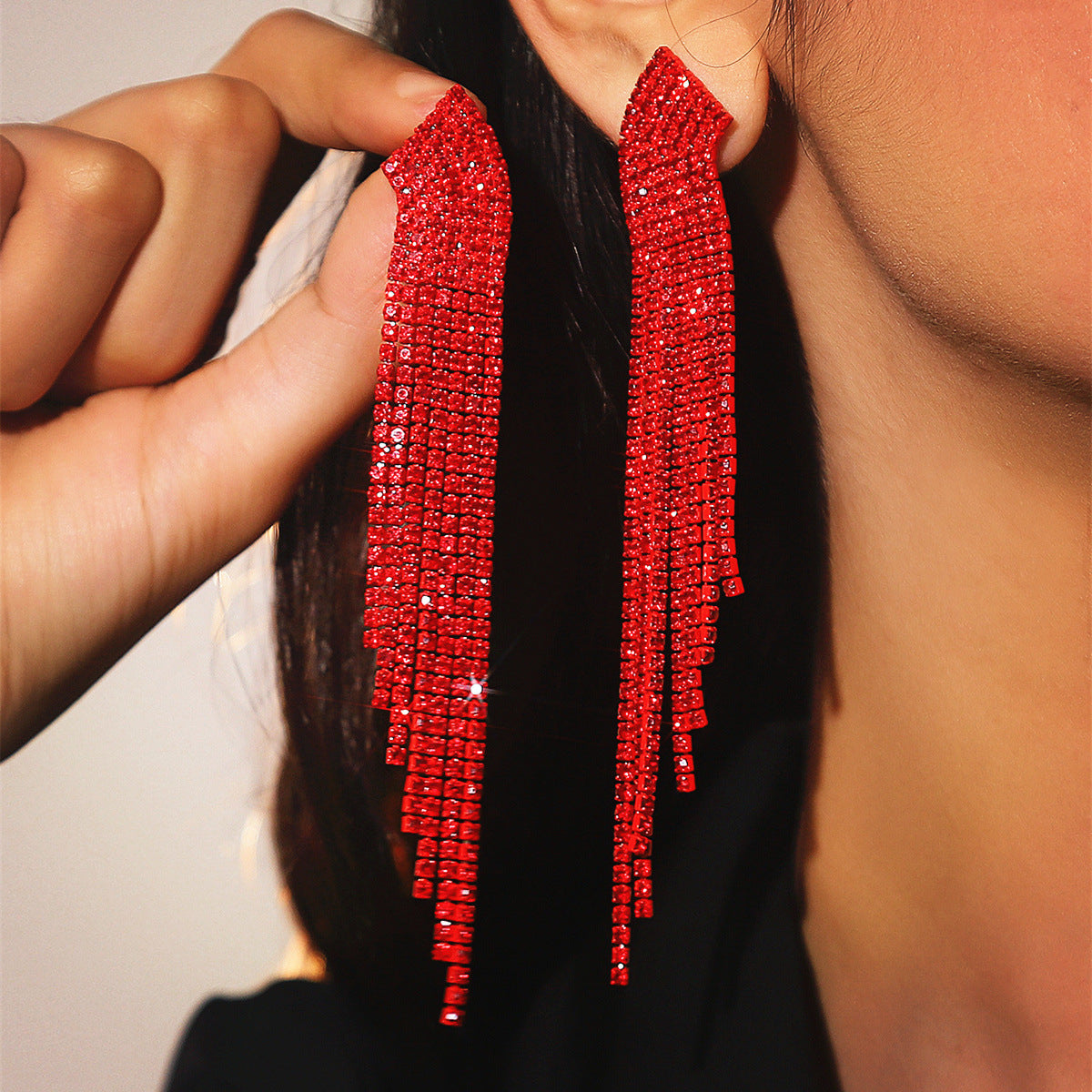 Women's Super Flash Rhinestone Long Fringe High-grade Earrings