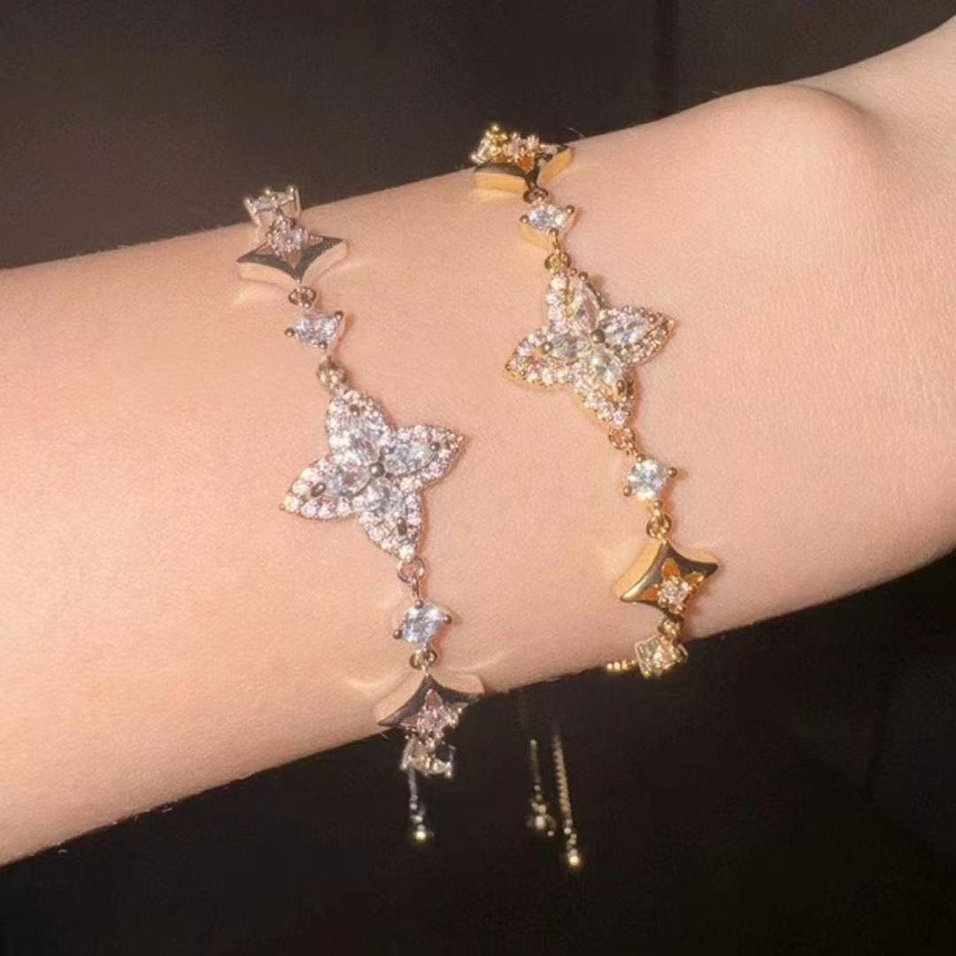 Full Diamond Flower-de-luce Pull Adjustment Light Luxury High-grade Bracelet