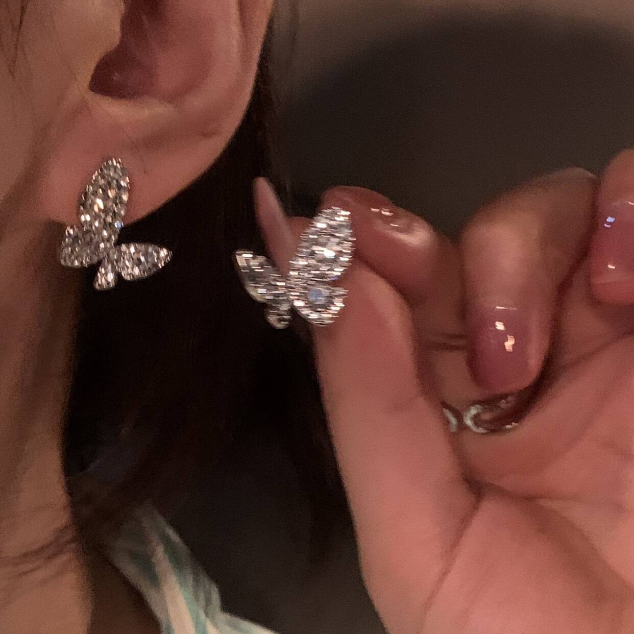 Women's Korean Style Diamond Light Luxury Butterfly Elegant Niche Design Stud Earrings