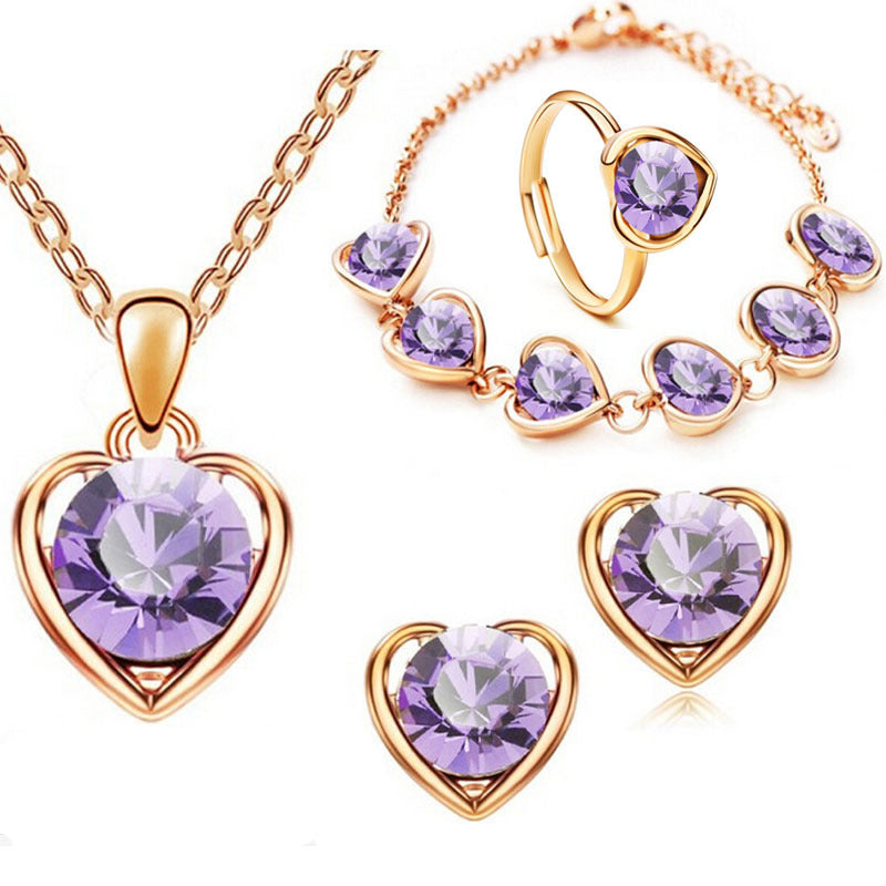 Stylish Durable Fashion Crystal Heart-shaped Heart Jewelry Set